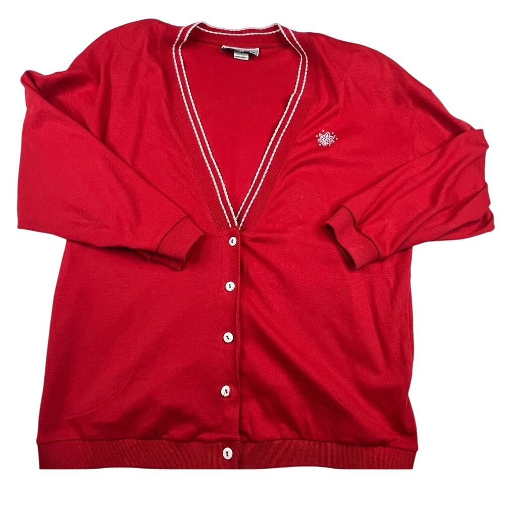 Vintage Catalina Sweatshirt Womens Large Red Button Up Cardigan Long Sleeve Y2K